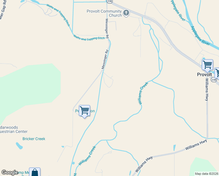 map of restaurants, bars, coffee shops, grocery stores, and more near 695 Messinger Road in Grants Pass