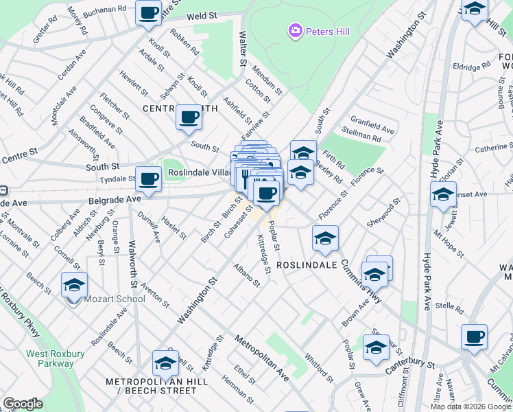 map of restaurants, bars, coffee shops, grocery stores, and more near 29 Corinth Street in Boston