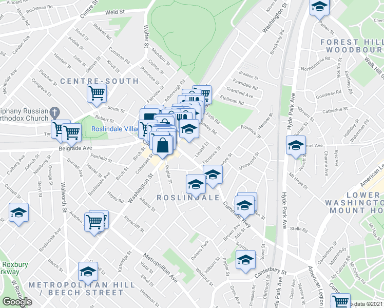 map of restaurants, bars, coffee shops, grocery stores, and more near 15 Basile Street in Boston