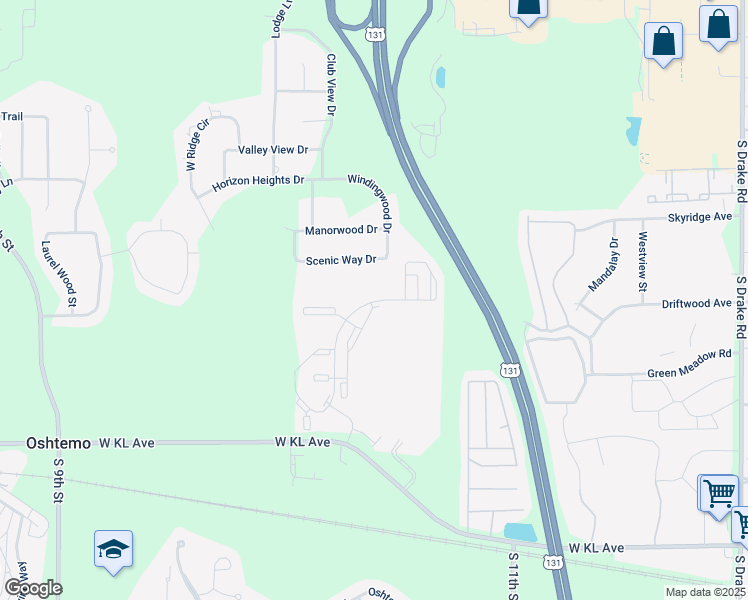 map of restaurants, bars, coffee shops, grocery stores, and more near 5900 West Kl Avenue in Kalamazoo