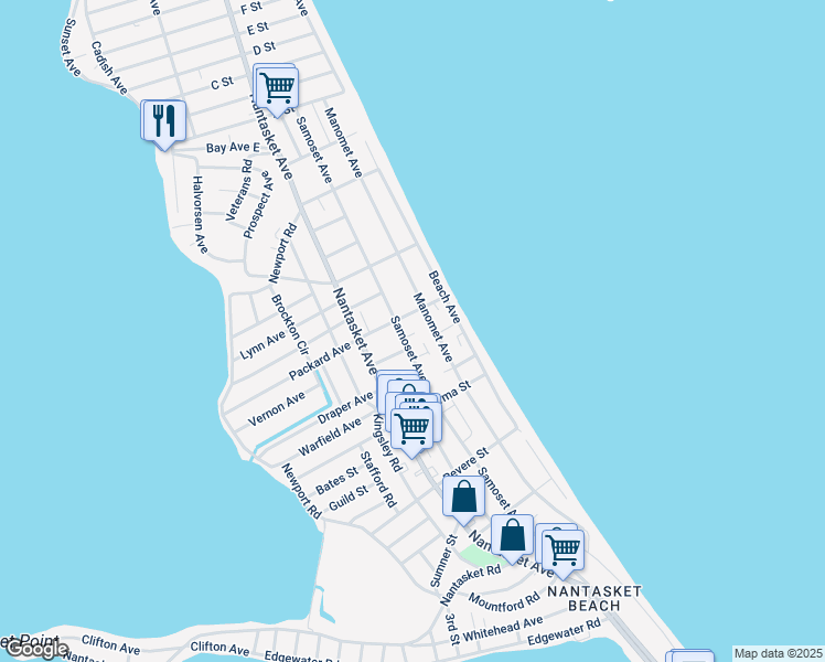 map of restaurants, bars, coffee shops, grocery stores, and more near 17 Warren Street in Hull