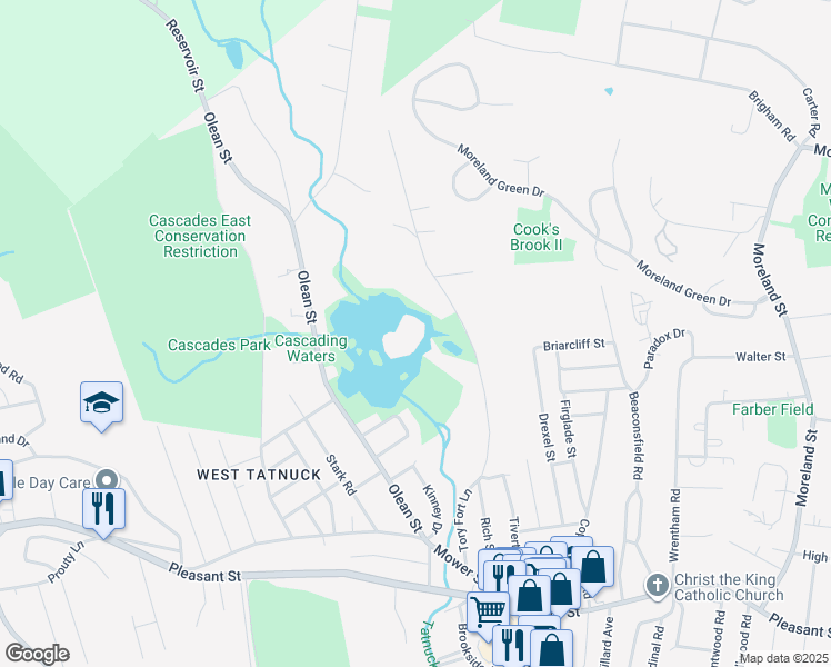 map of restaurants, bars, coffee shops, grocery stores, and more near 49 Tory Fort Lane in Worcester