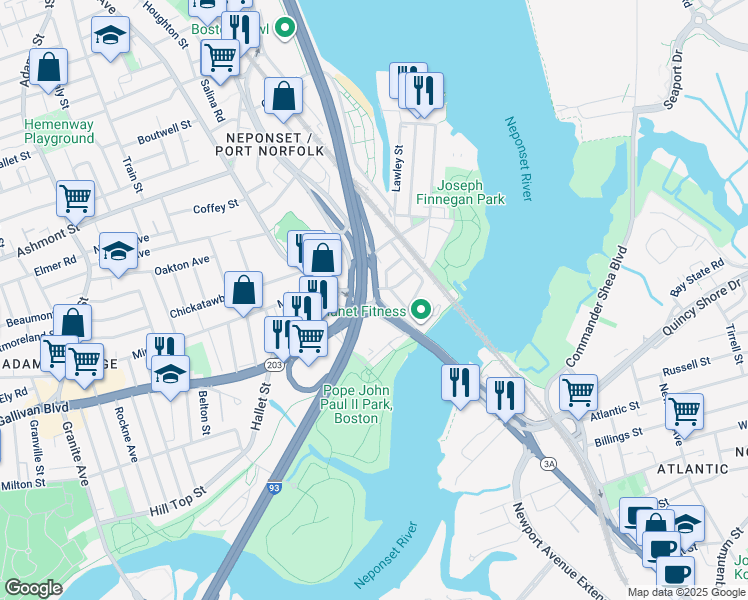 map of restaurants, bars, coffee shops, grocery stores, and more near 2 Redfield Street in Boston