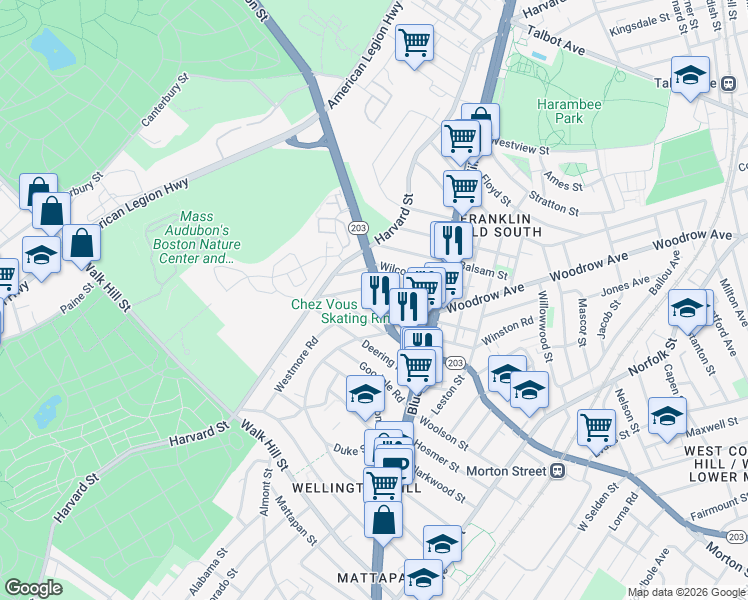 map of restaurants, bars, coffee shops, grocery stores, and more near 5 Courtland Road in Boston