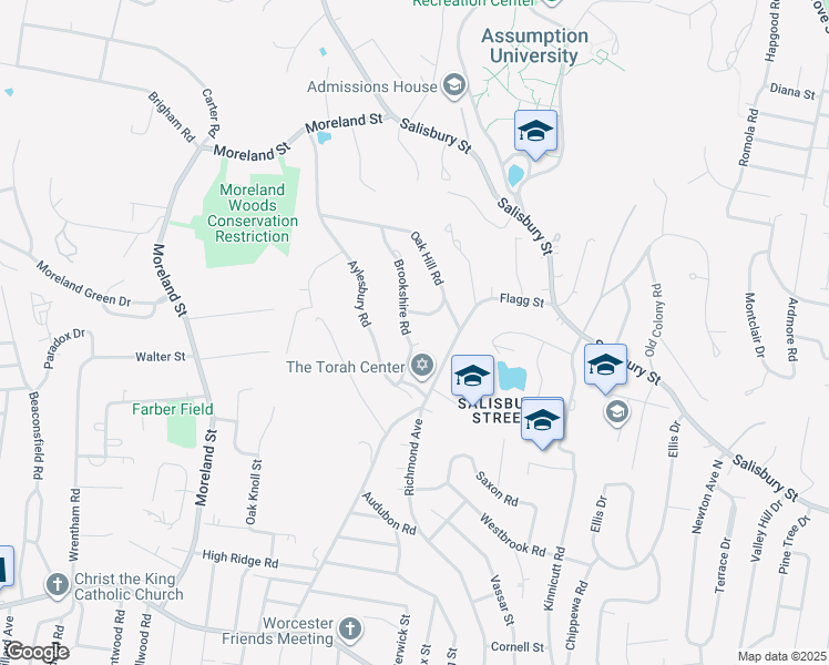 map of restaurants, bars, coffee shops, grocery stores, and more near 8 Santuit Lane in Worcester