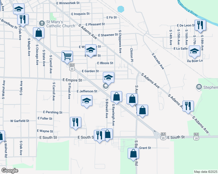 map of restaurants, bars, coffee shops, grocery stores, and more near 1419 South Galena Avenue in Freeport