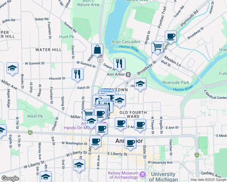 map of restaurants, bars, coffee shops, grocery stores, and more near 306 Beakes Street in Ann Arbor