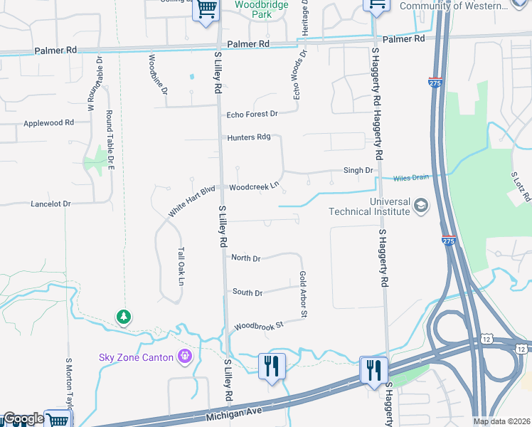map of restaurants, bars, coffee shops, grocery stores, and more near 41852 Glen Arbor Street in Canton