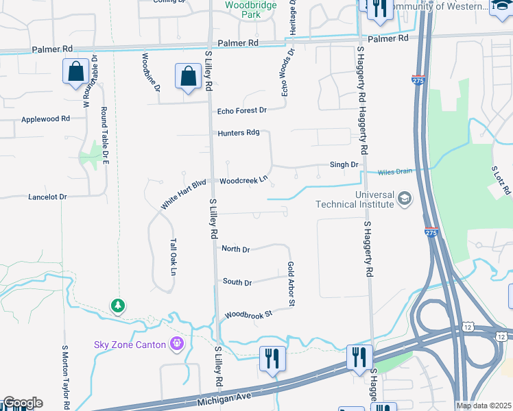 map of restaurants, bars, coffee shops, grocery stores, and more near 41852 Glen Arbor Street in Canton