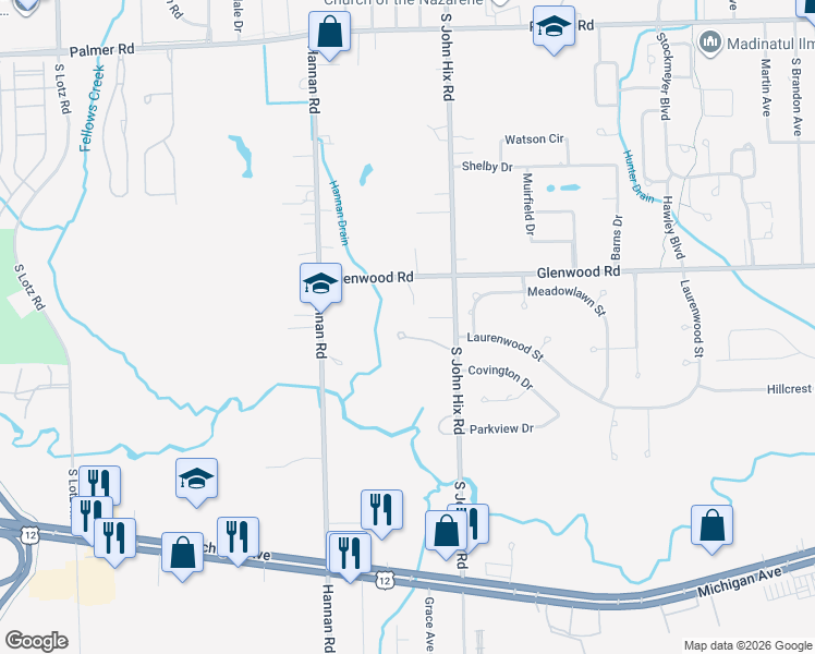 map of restaurants, bars, coffee shops, grocery stores, and more near 3010 South John Hix Road in Wayne