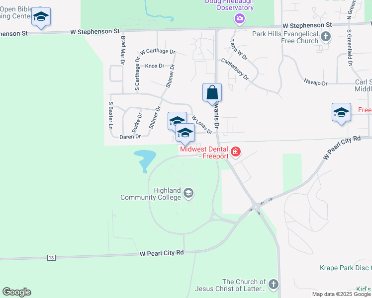 map of restaurants, bars, coffee shops, grocery stores, and more near 1386 Kiwanis Drive in Freeport
