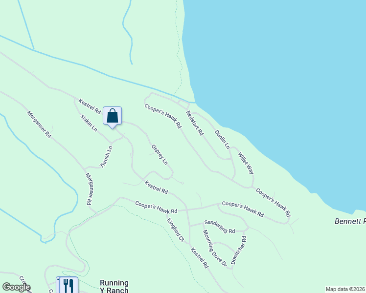 map of restaurants, bars, coffee shops, grocery stores, and more near 6818 Cooper's Hawk Road in Klamath Falls
