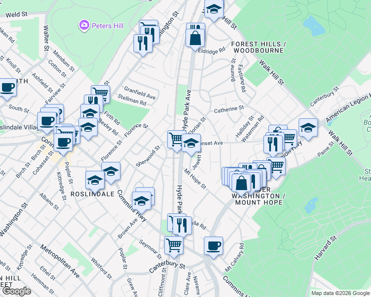 map of restaurants, bars, coffee shops, grocery stores, and more near 8 Neponset Avenue in Boston