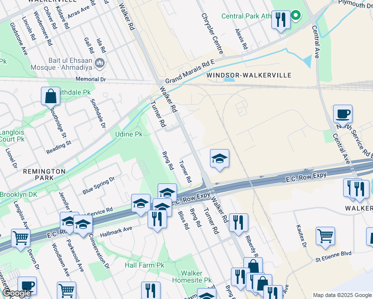 map of restaurants, bars, coffee shops, grocery stores, and more near in Windsor