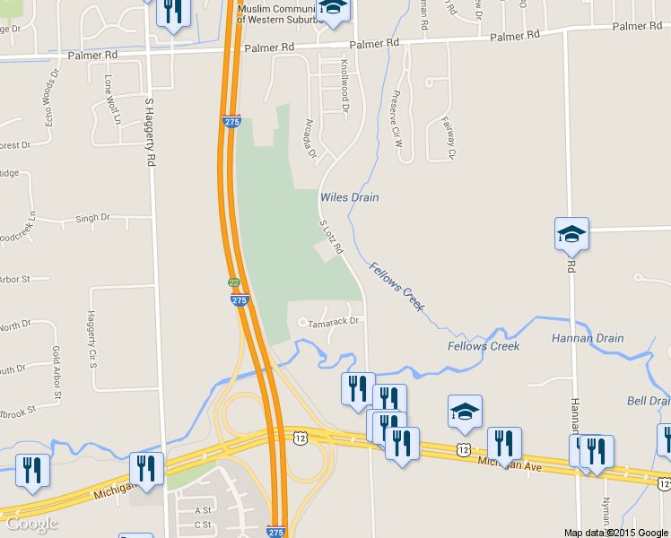 map of restaurants, bars, coffee shops, grocery stores, and more near 2936 South Lotz Road in Canton