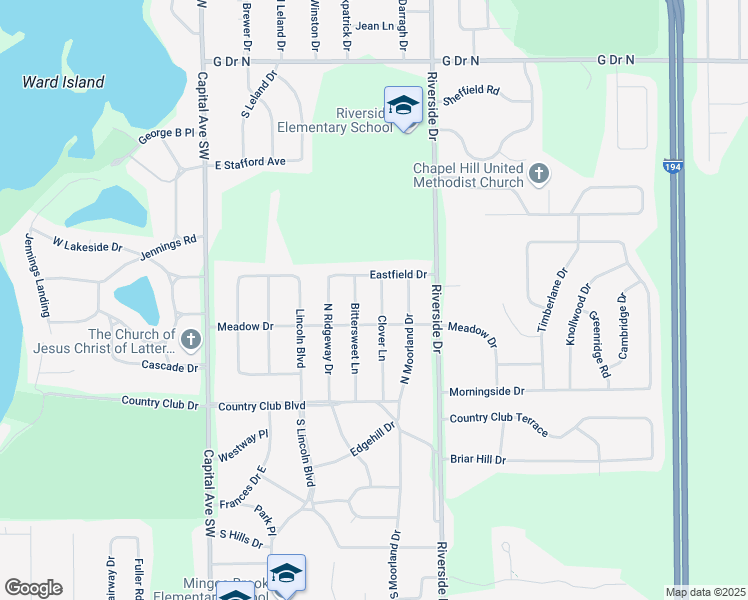 map of restaurants, bars, coffee shops, grocery stores, and more near 332 Bittersweet Lane in Battle Creek