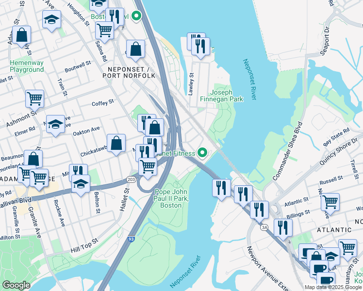 map of restaurants, bars, coffee shops, grocery stores, and more near 7 Walnut Street in Boston