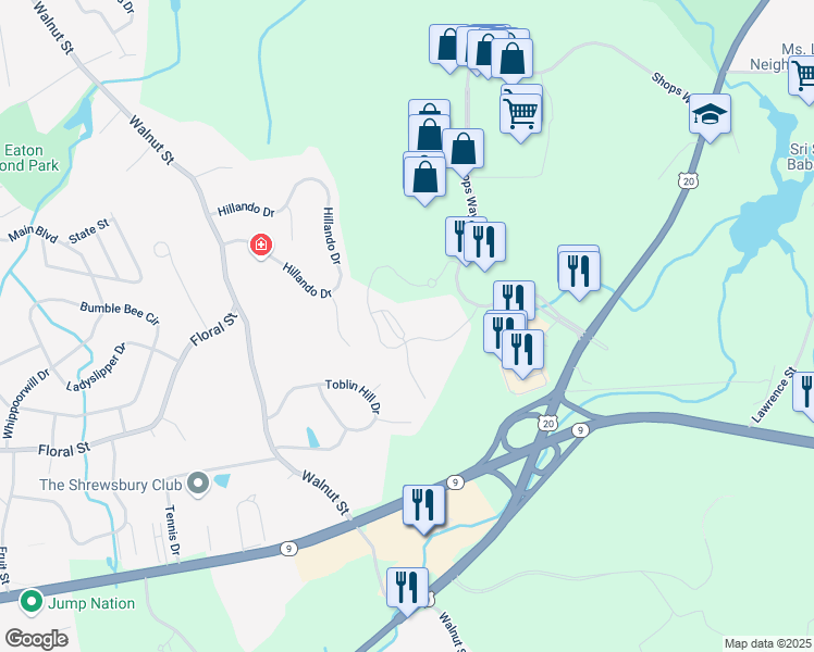 map of restaurants, bars, coffee shops, grocery stores, and more near 6208 Avalon Drive in Northborough