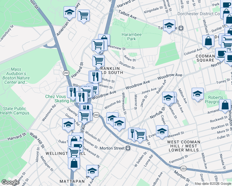 map of restaurants, bars, coffee shops, grocery stores, and more near 35 Irma Street in Boston