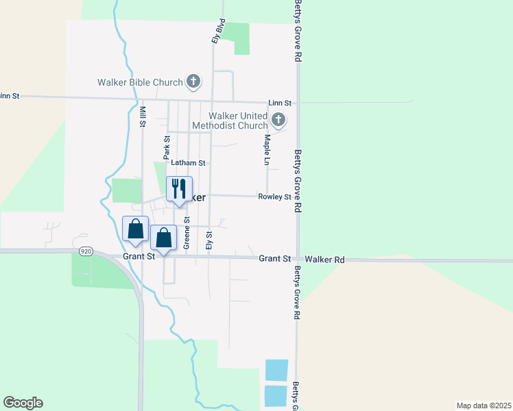 map of restaurants, bars, coffee shops, grocery stores, and more near 715 Rowley St in Walker