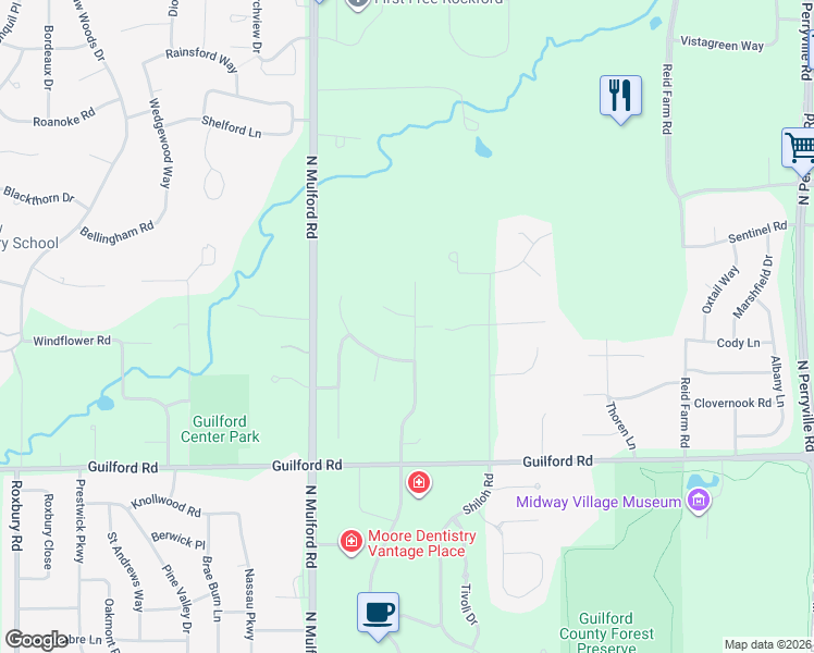 map of restaurants, bars, coffee shops, grocery stores, and more near 6151 Lippincott Lane in Rockford