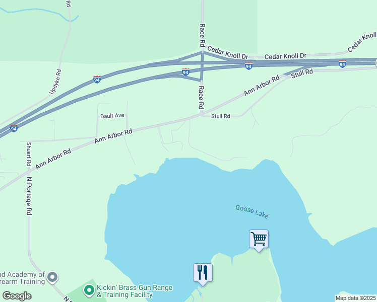 map of restaurants, bars, coffee shops, grocery stores, and more near 341 Studer Drive in Grass Lake