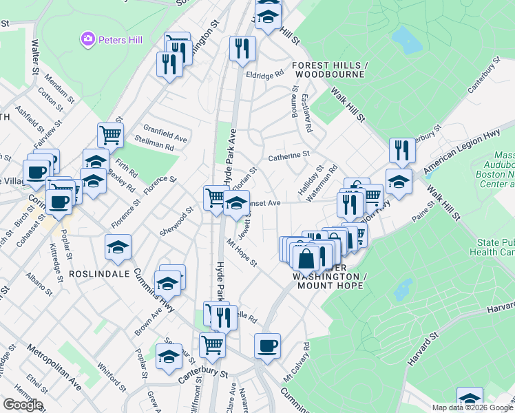 map of restaurants, bars, coffee shops, grocery stores, and more near 48 Neponset Avenue in Boston