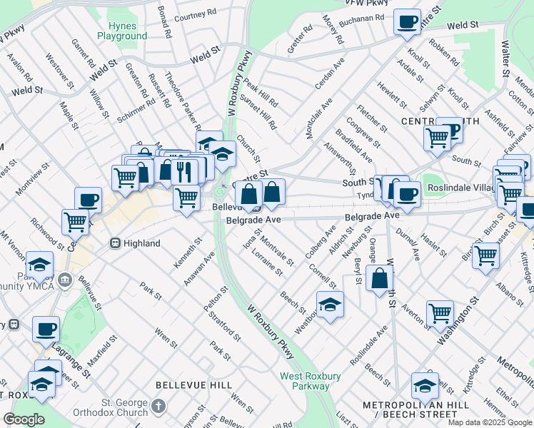 map of restaurants, bars, coffee shops, grocery stores, and more near 4 McCraw Street in Boston