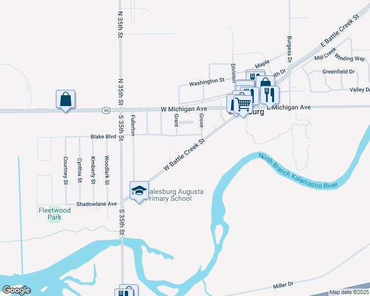 map of restaurants, bars, coffee shops, grocery stores, and more near 234 West Battle Creek Street in Galesburg