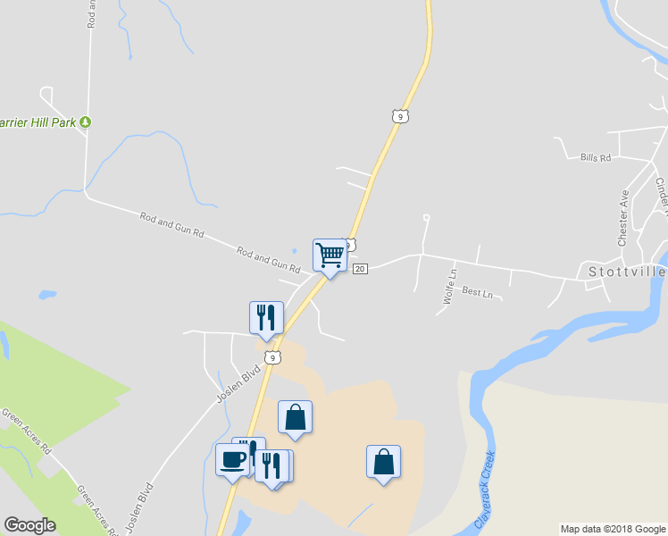 map of restaurants, bars, coffee shops, grocery stores, and more near 11944 County Road 20 in Hudson