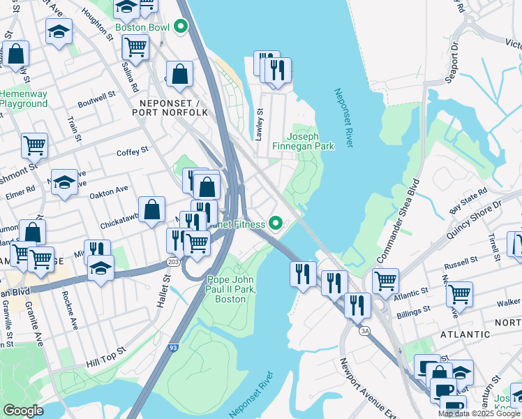 map of restaurants, bars, coffee shops, grocery stores, and more near 38 Walnut Street in Boston