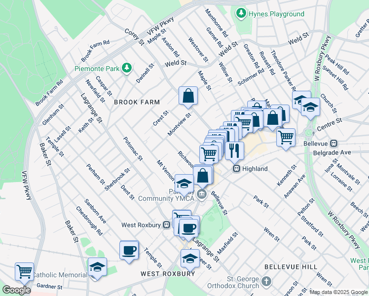 map of restaurants, bars, coffee shops, grocery stores, and more near 35 Park Street in Boston