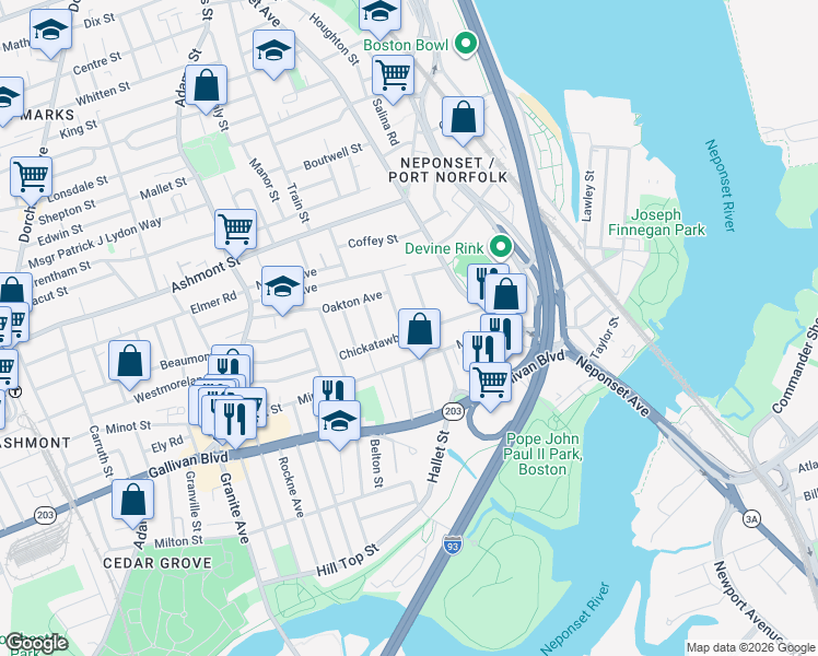 map of restaurants, bars, coffee shops, grocery stores, and more near 12 Plain Street in Boston