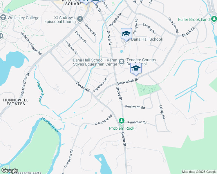map of restaurants, bars, coffee shops, grocery stores, and more near 26 Benvenue Street in Wellesley