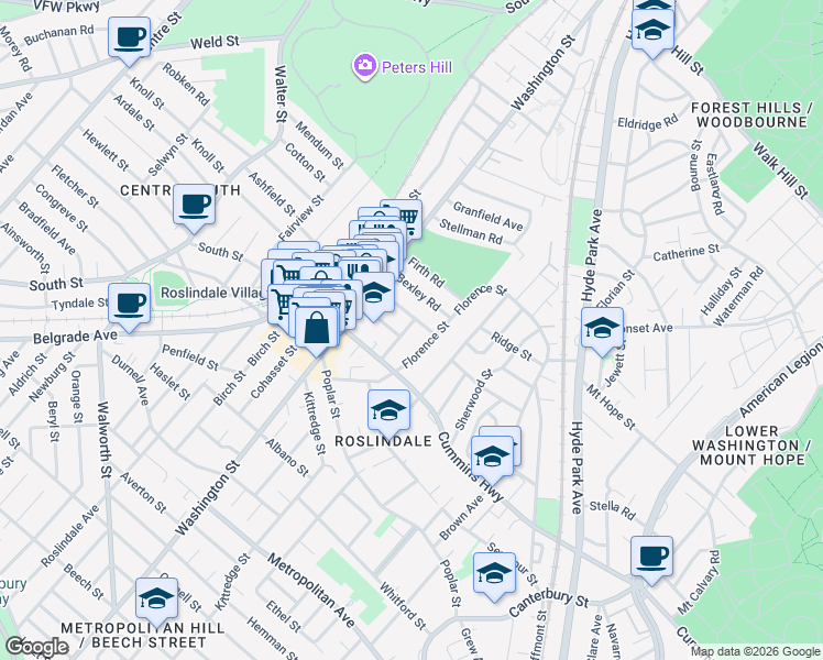 map of restaurants, bars, coffee shops, grocery stores, and more near 31 Lindall Street in Boston