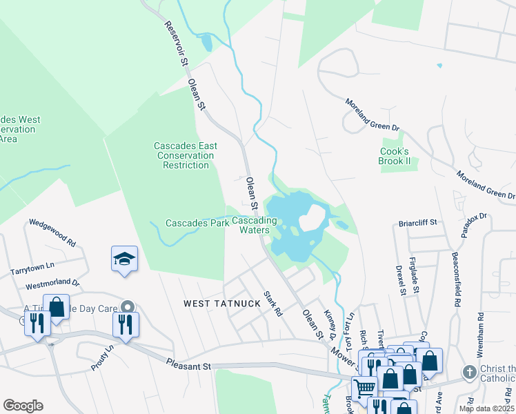 map of restaurants, bars, coffee shops, grocery stores, and more near 142 Olean Street in Worcester