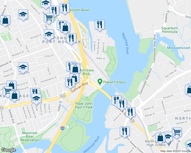 map of restaurants, bars, coffee shops, grocery stores, and more near 38 Walnut Street in Boston