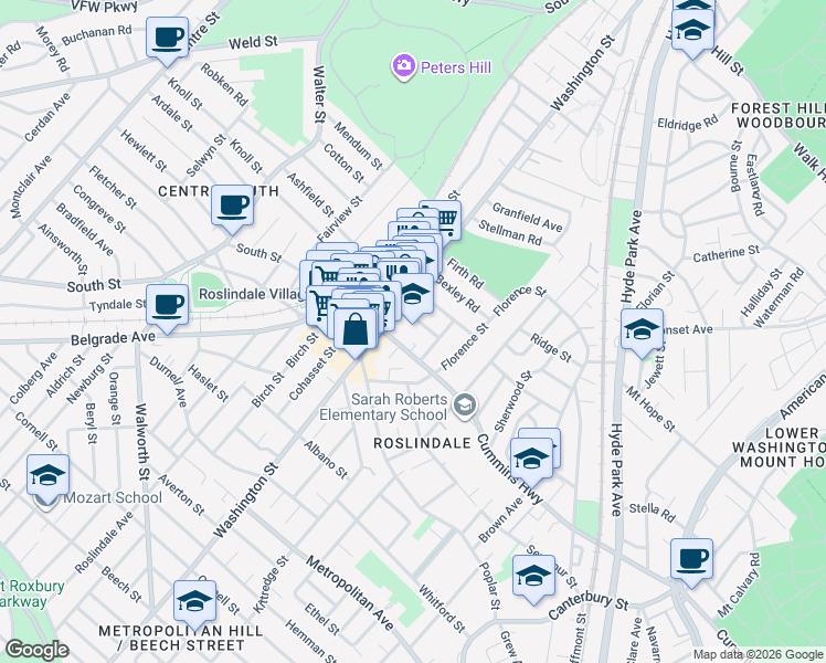 map of restaurants, bars, coffee shops, grocery stores, and more near 15 Basile Street in Boston