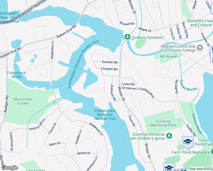map of restaurants, bars, coffee shops, grocery stores, and more near 166 Edgewater Drive in Framingham