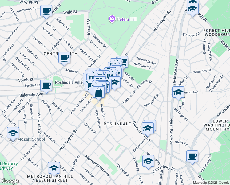 map of restaurants, bars, coffee shops, grocery stores, and more near 15 Basile Street in Boston