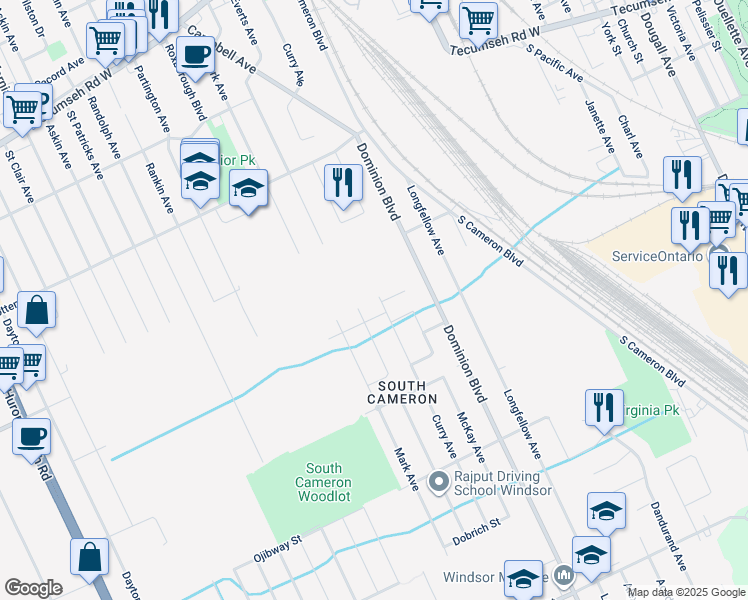map of restaurants, bars, coffee shops, grocery stores, and more near 1891 Curry Avenue in Windsor