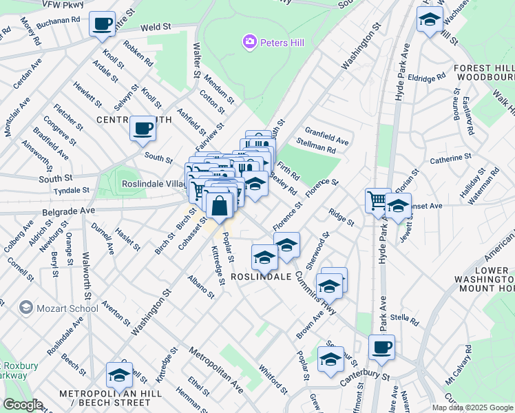 map of restaurants, bars, coffee shops, grocery stores, and more near 15 Basile Street in Boston