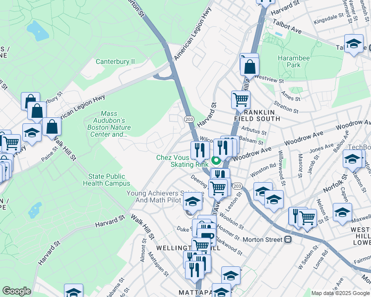 map of restaurants, bars, coffee shops, grocery stores, and more near 11 Courtland Road in Boston