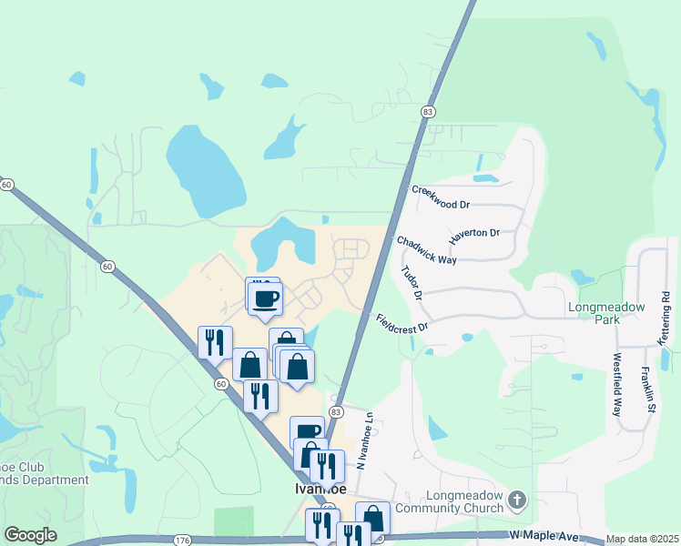 map of restaurants, bars, coffee shops, grocery stores, and more near 2732 Fieldcrest Drive in Mundelein