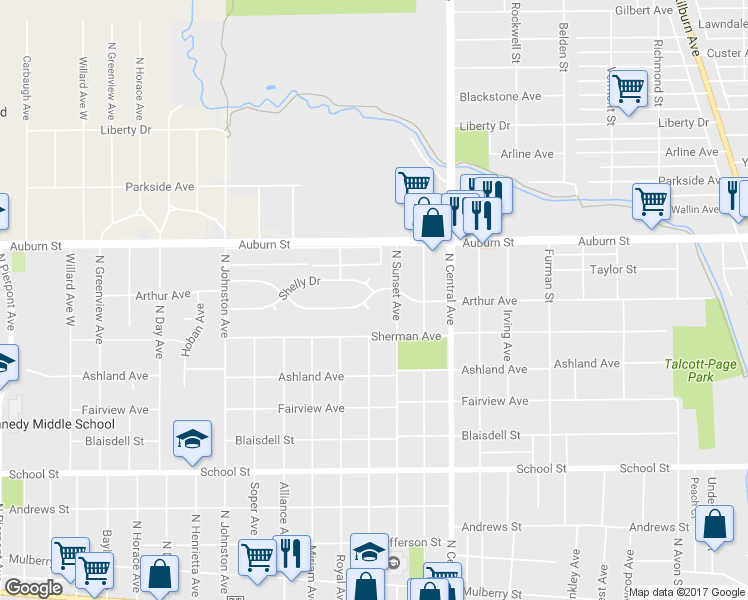 map of restaurants, bars, coffee shops, grocery stores, and more near 1916 Arthur Avenue in Rockford