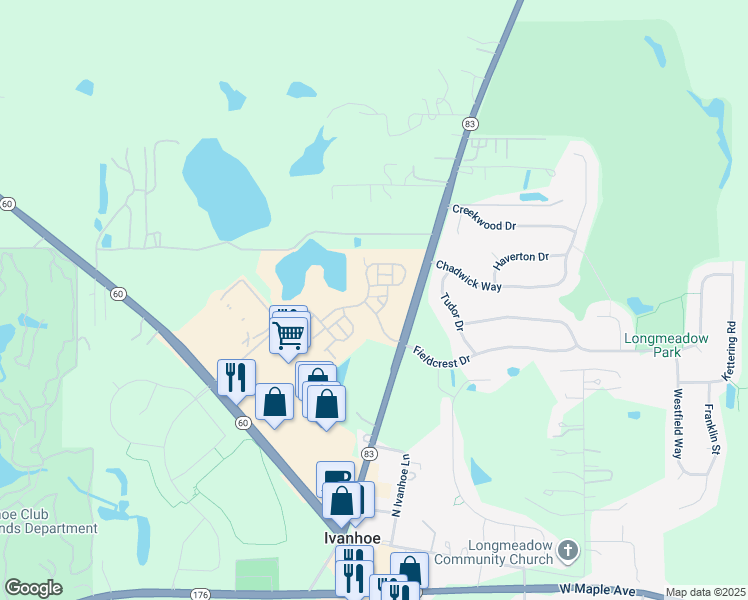map of restaurants, bars, coffee shops, grocery stores, and more near 2732 Fieldcrest Drive in Mundelein