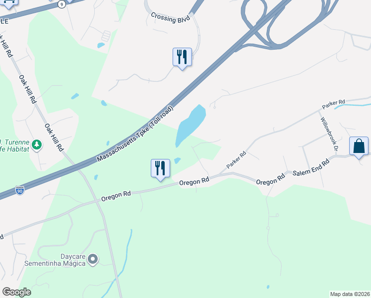 map of restaurants, bars, coffee shops, grocery stores, and more near 18 Pilgrim Road in Ashland