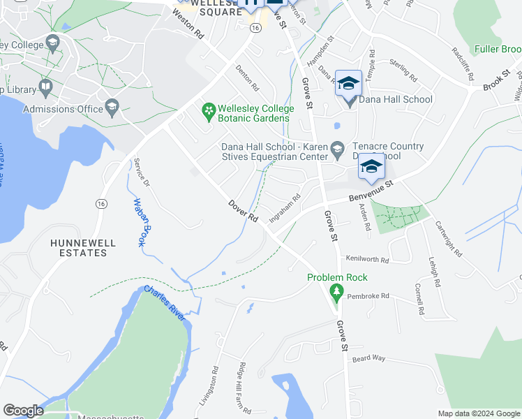 map of restaurants, bars, coffee shops, grocery stores, and more near 10 Vane Street in Wellesley
