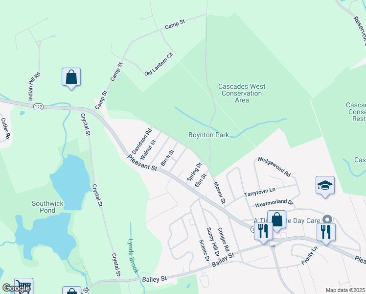 map of restaurants, bars, coffee shops, grocery stores, and more near 15 Mower Street in Paxton