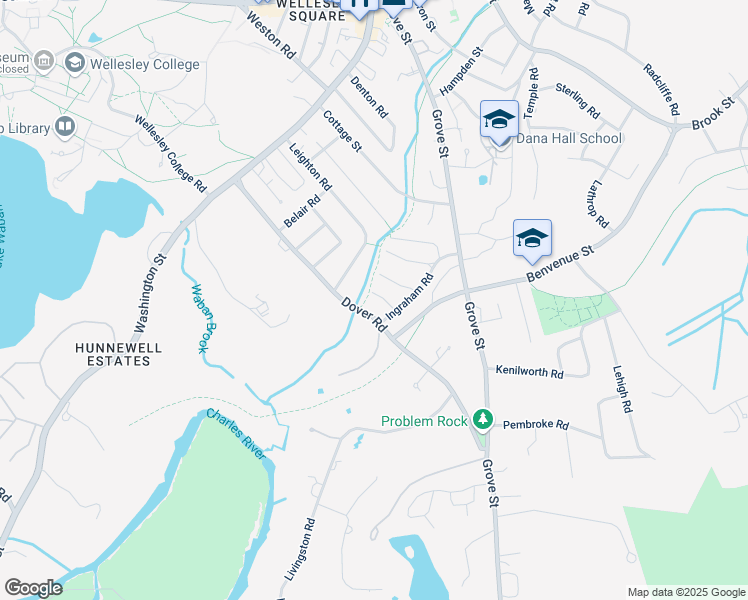 map of restaurants, bars, coffee shops, grocery stores, and more near 10 Vane Street in Wellesley